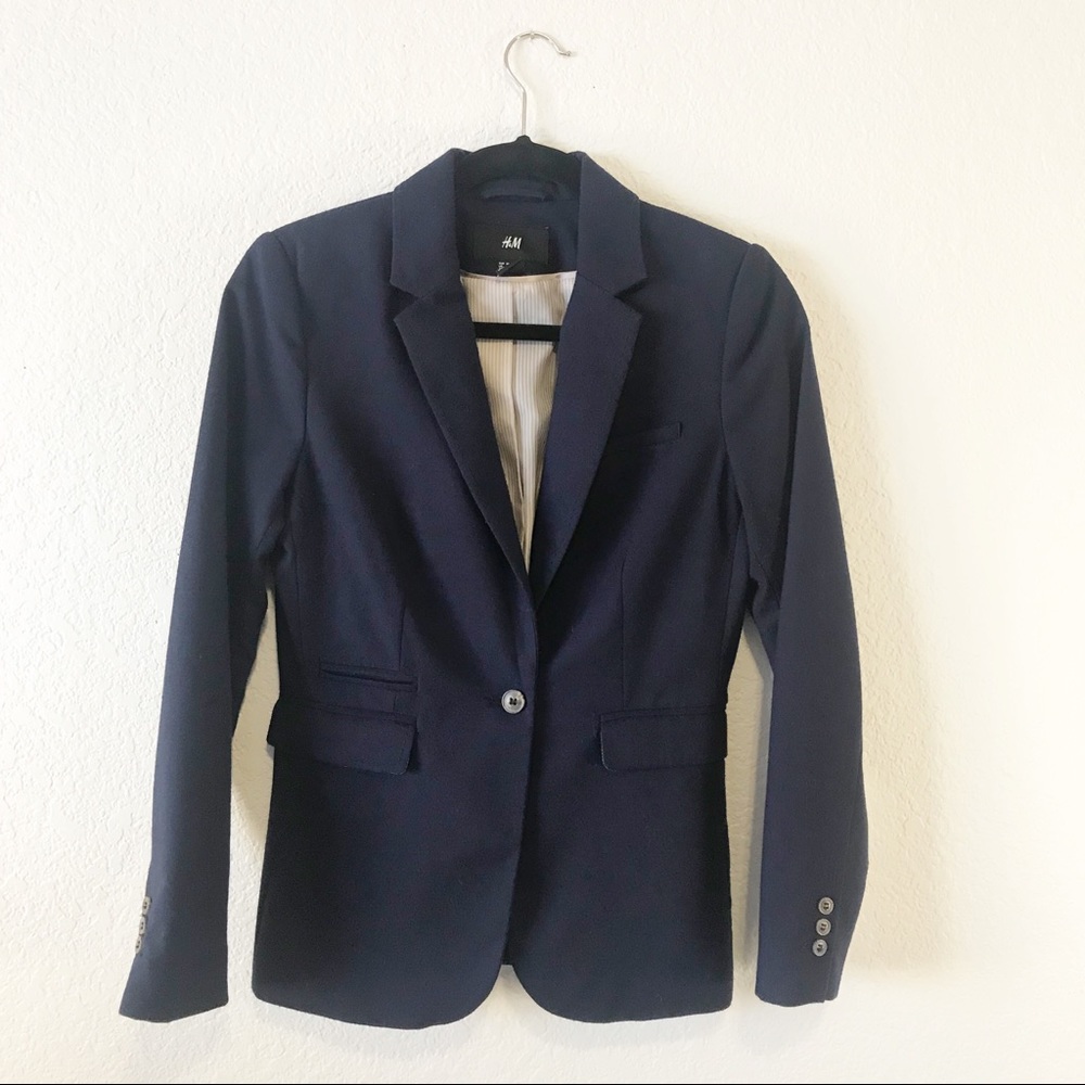 H and M Navy Blue One Button Blazer Fully Lined